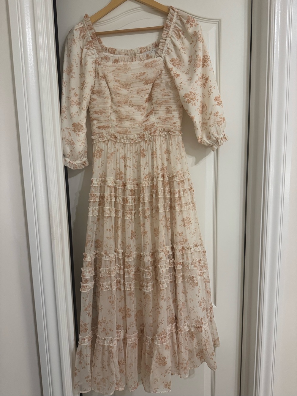 Ivy City Co Cream Maxi Dress with Beige Floral Print